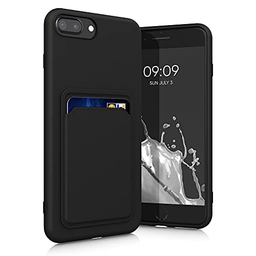 Image of kwmobile Case for Apple iPhone 7 Plus/iPhone 8 Plus Case with Card Holder - Soft Cover - Shockproof TPU Material - Wireless Charging - Black