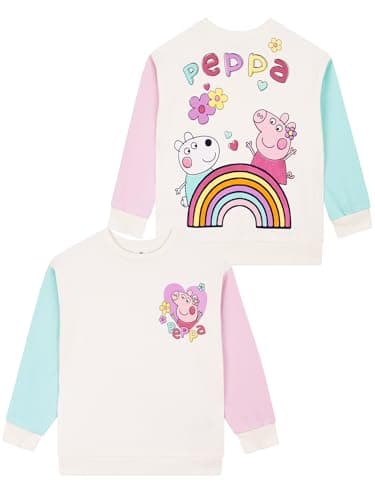 Image of Peppa Pig Jumper | Cotton Girls Sweatshirt | Long Sleeve Kids Jumper | Glittery Girls' Jumpers for Spring | Cream 4-5 Years