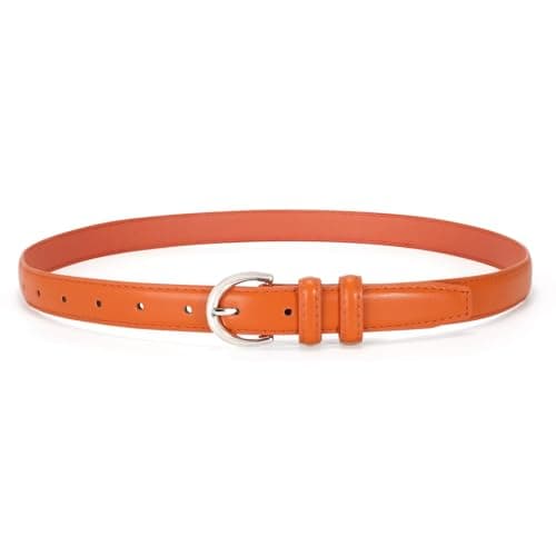 Image of VONMELLI Women's Leather Belt For Jeans Dresses Adjustable Vintage Waist Belts For Women Fashion Leather Belt Classic Ladies Belts With Single Prong Buckle Orange M