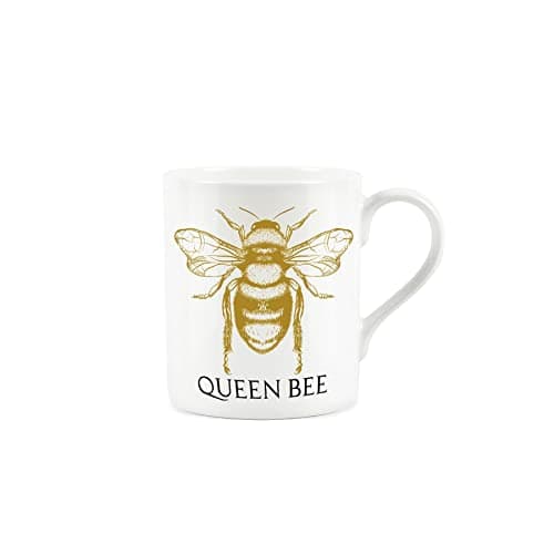 Image of Purely Home Queen Bee Gold & Black Style - Small Fine Bone China White Mug Coffee/Tea Bee Themed Present Gift