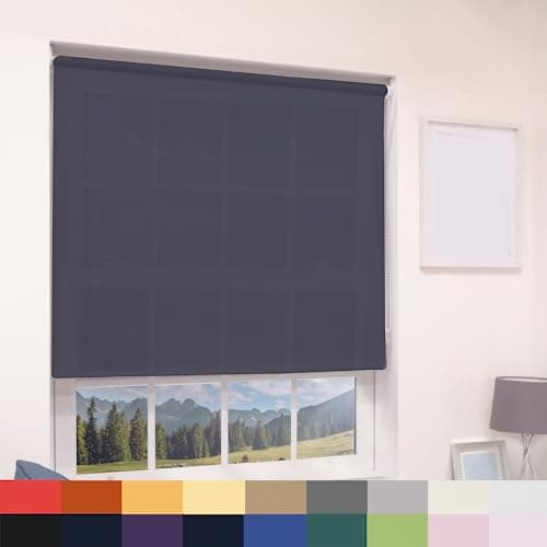 Image of Deluxe Daylight Roller Blinds Light Filtering Premium Fabric Easy Fit Metal Brackets Bedroom Living Room Office Child Safe Trimmable Navy 150cm Width x 160cm Drop