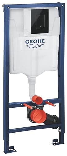 Image of GROHE Rapid SL 3-in-1 Set – Wall Hung Toilet Frame with Cistern 1.13m (Dual Flush GD 2 6&3 l, Skate Cosmopolitan Flush Plate in Glossy Black, Wall Brackets, Hold Load of 400kg), 39940000