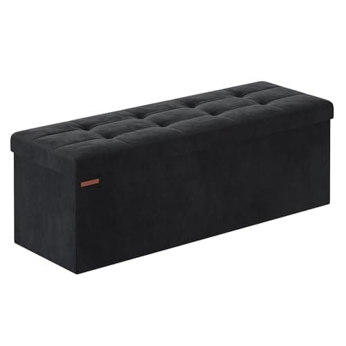 Image of SONGMICS Storage Ottoman, Foldable Small Ottoman Foot Rest, 38 x 110 x 38 cm, Cube Ottoman with Storage, Load up to 300 kg, for Living Room, Bedroom, Entryway, Ink Black LSF277B51