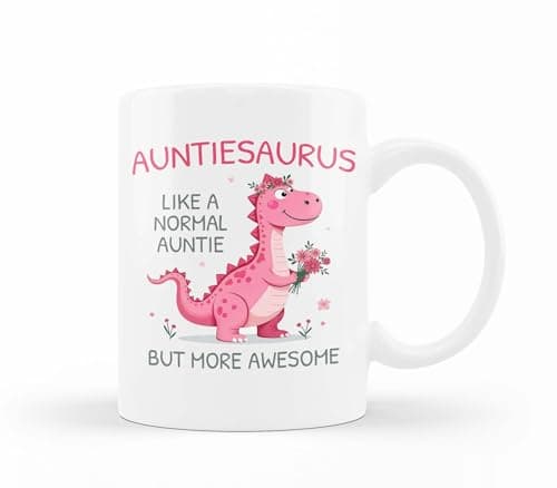 Image of VIROSA Auntiesaurus Mug, Like a Normal Auntie But More Roar-Some, Ideal for Auntie Gifts, Auntie Birthday, Xmas, Thanksgiving, Mothers Day Gift, Funny Dinosaur Gift Coffee Mug for Any Occasion