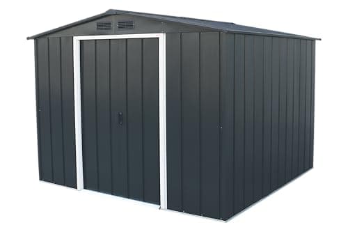 Image of Duramax ECO 8 x 8 (6.35 m2) Metal Garden Storage Shed, Hot-Dipped Galvanized Metal Garden Shed, Tool Storage Shed, Strong Reinforced Roof Structure, Maintenance-Free Metal Shed, Anthracite