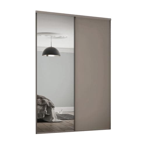 Image of SPACEPRO Heritage Sliding Mirror Doors | 2 Door Wardrobe with Mirror & Panel | Stone Grey Modern Bedroom Sliding Wardrobe door kit with track | Ideal for 2260mm x 1185mm opening size