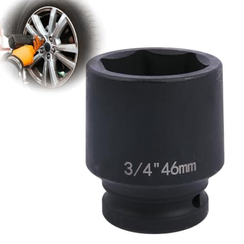Image of Deep 6-Point Impact Socket 3/4" Drive 46mm,Chrome Molybdenum Steel, Anti-Rust Metric Hex Socket for Car Repairs and Impact Wrench