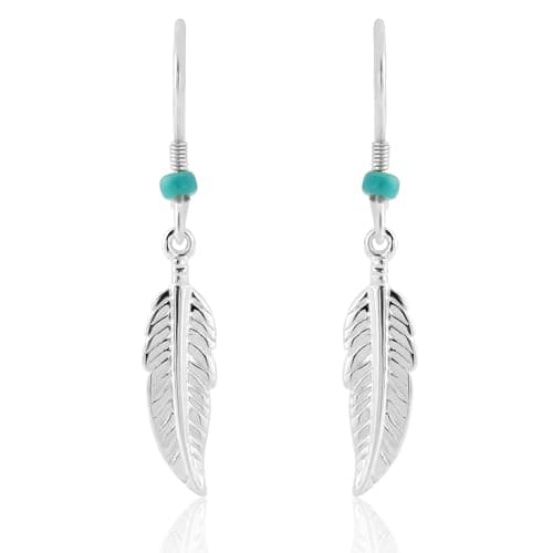 Image of Trink Brand Sterling Silver Angel Tribal Feather Drop Earrings and Turquoise Colour Beads