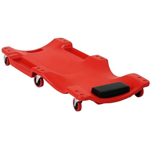 Image of DURHAND Mechanic Vehicle Creeper Under Car Repair Padded Headrest Rolling Moulded Workshop Garage Assistance with Tool Tray, Red