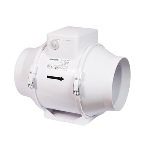 Image of Airflow Aventa 150T In-Line Extractor Fan with Timer – 30W Energy-Saving, 112-144 l/s Flow Rate, 2-Speed, Adjustable Timer (2-30 Minutes), Compact (250x295x185 mm), Fits 150mm Duct, 3-Year Warranty
