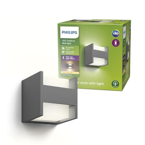 Image of Philips Arbour LED Outdoor Wall Light, 4.5W, 1,000 lm, 2,700 K Warm White Light, IP44 Weather-resistant, Vertical Light, Built-in LED, Durable, Aluminium, Anthracite Grey