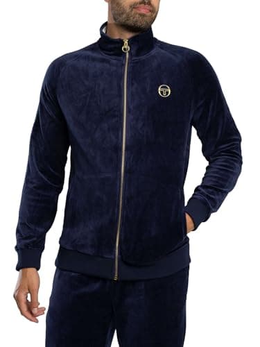 Image of Sergio Tacchini Men's Court Velour Track Jacket, Maritime Blue/Gardenia, XXL