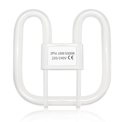 Image of Akynite 16W 2D Square 2-Pin GR8 Cap Daylight White 6500k Compact Fluorescent Lamp, AC 230V, CFL 2 Pin Light Bulb, not dimmable, GR8 DD Flat Butterfly Bulb for Flush Ceiling Light, 1 Pack