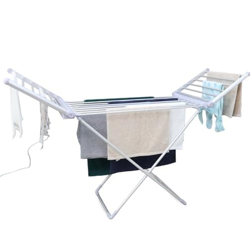 Image of Rediffusion Clothes Airer, Winged, Electric, 18 Heated Rails, 12m Hanging Space,15kg Weight Capacity, Indoor Airer, Energy Efficient, 148 x 93 x 54cm, Silver - REDH02
