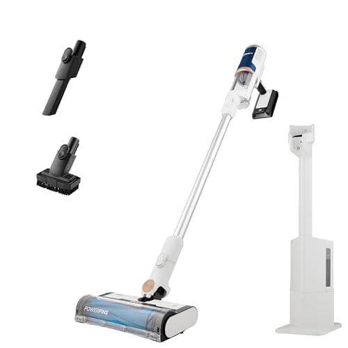 Image of Shark Clean & Empty Cordless Vacuum Cleaner with Auto-Empty System, Lightweight Anti Hair Wrap Vacuum with Pet & Crevice Tools, 40 Mins Run-Time, Charging Dock, LED Headlights, White/Blue, BU3521UK