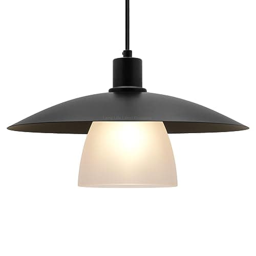 Image of Long Life Lamp Company Modern 1 Light Pendant Black Frosted Glass Art Deco Ceiling Light H3114