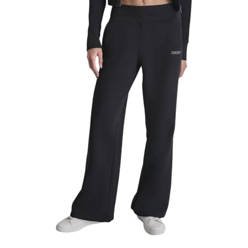 Image of DKNY Women's Mini Stud Logo Wide Leg Pant with Pockets, Black, S