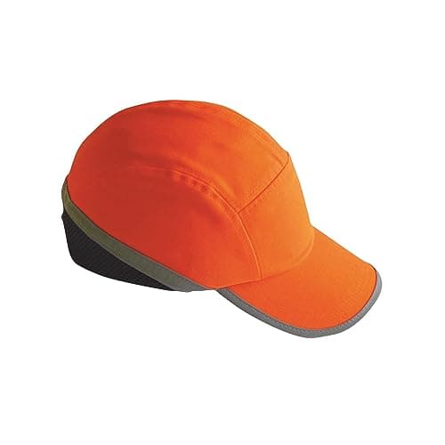 Image of Portwest PW79 Hi-Vis Bump Cap Mens Long Peak Hard Hat Alternative Safety Work Cap Head Protection Adjustable Lightweight Warehouse Logistics Factory Engineering Mechanic, Orange, One Size