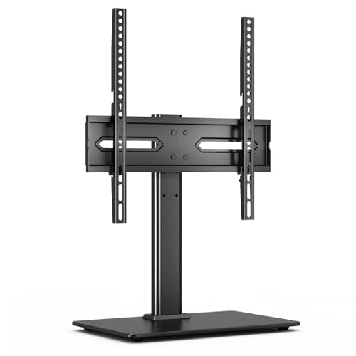 Image of Utopia Home Universal TV Stand for 24-60 Inch TVs, Height Adjustable Tv Table Top Stand with 50 Degree Swivel, Max VESA 400x400mm, Up to 45 KG (99 lbs), Tempered Glass Base & Cable Management (Black)