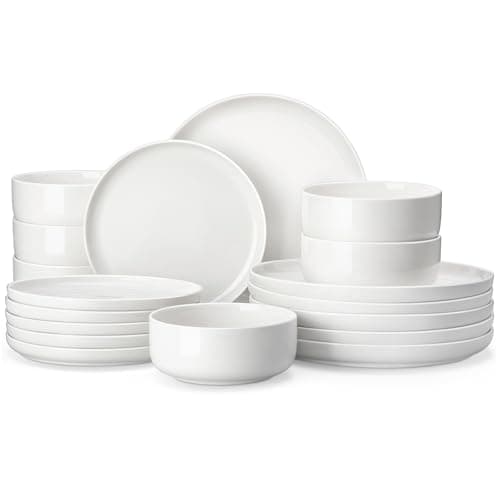 Image of MALACASA Plates and Bowls Sets, 18-Piece Porcelain White Dinner Sets for 6 People Chip and Scratch Resistant Dinnerware Sets Modern Round Crockery Set, Dishwasher & Microwave Safe, Series Luna
