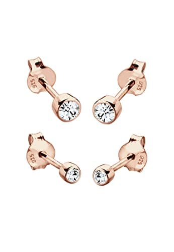 Image of Elli Earrings Basic Studs with Crystals in 925 Sterling Silver Rose Gold Plated