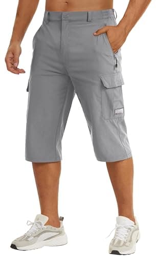 Image of TACVASEN Walking Shorts Men Outdoor Cargo 3 Quarter Length Shorts Walking Quick Dry Capri Long Shorts 3/4 Running Exercise Gym Pants Light Grey