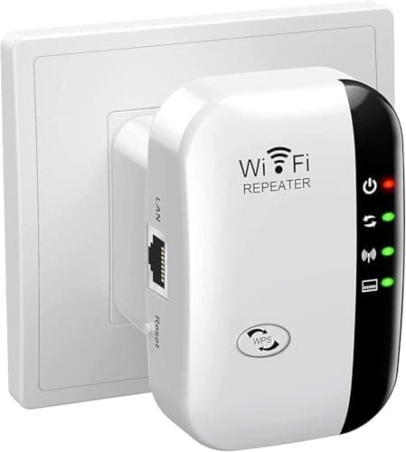 Image of WiFi Extender Booster WiFi Repeater, Wireless Signal Booster for Home - Covers 3950 Sq.ft & 45 Devices, Internet Booster with Ethernet Port UK Plug（Compact）