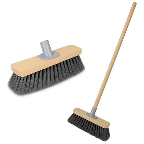 Image of BH | 12" Soft Bristle Broom with 1.2M Long Handle | Silver | Indoor Sweeping Brush for Tiles, Wood, Laminate Floors | Wooden Broom for Home, Kitchen, Patio, Garden & Office Cleaning - By BEST HOUSE