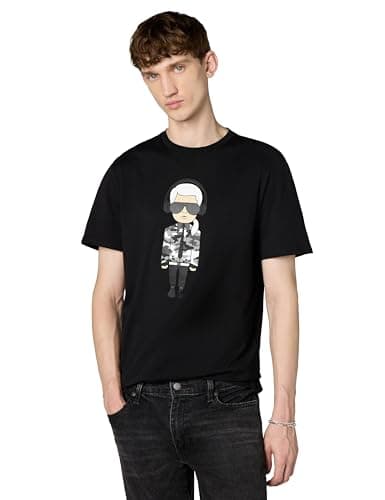 Image of KARL LAGERFELD Men's Reflective Karl with Headphones T-Shirt, Black, L