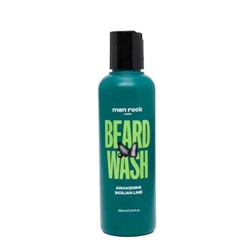 Image of Men Rock Awakening Beard Wash - Hair Growth Stimulating, Moisturising & Softening, Skin Hydrating for Itch Relief, Zesty Sicilian Lime & Caffeine Scent, 100ml