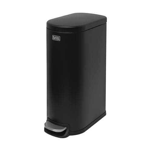 Image of BLACK+DECKER BXBN61539E 30 Litre Slimline Pedal Bin with Soft Close Lid, Kitchen Bin for Indoor Waste Recycling, 61 x 23 x 44cm, Black