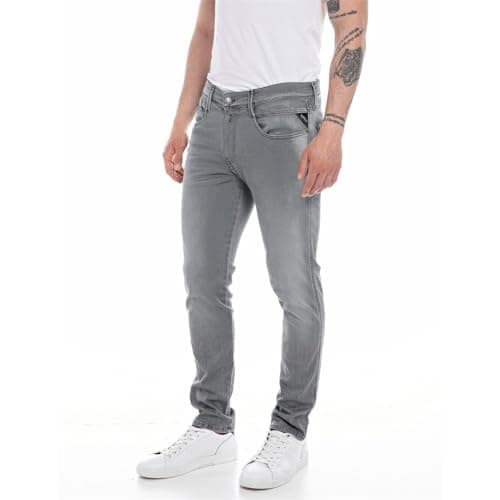 Image of REPLAY Herren Jeans Anbass Slim-Fit Hyperflex Recycled mit Stretch, Light Grey 095 (Grau), 32W / 30L