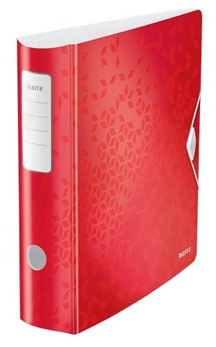 Image of Leitz Wow Lever Arch File, Metallic Red, A4 Folder, Curved Spine 82mm Width, Elastic Fastening, Light Polyfoam Material, 11060026