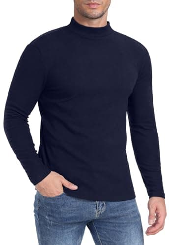 Image of MLANM Men's Mock Turtleneck Jumper Undershirt Lightweight Pullover Sweaters Long Sleeved Neck Pullover Winter Sweater Slim Fit Pullover Mens Tops Undershirt Thermal Baselayer, Navy L