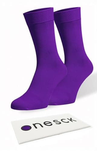 Image of ONESCK Super Soft Cotton Dress Socks Vibrant Plain Colours for Men (Purple, 7-12)