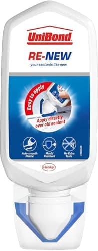 Image of UniBond Re-New, White Silicone Sealant for Kitchen & Bath, One-Step Bathroom Sealant Renewal, Waterproof Kitchen Silicone with Triple Mould Resistance, 1 x 80ml