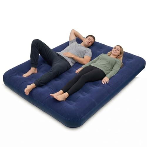 Image of VFM - Double Airbed, Flocked Inflatable Mattress for Camping and Guests, Blow Up Bed, Soft-Top Air Mattress Double With Repair Patch, Blue