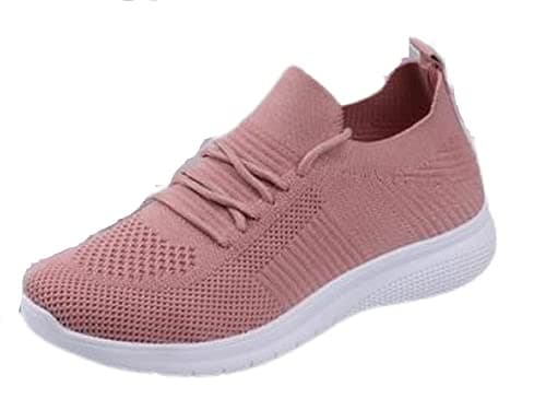 Image of Women Lightweight Walking Shoes Ladies Lace Up Sneakers Mesh Go Running Trainers Low Top Breathable Athletic Walk Gym Shoes Sport Run (Pink, Numeric_5)