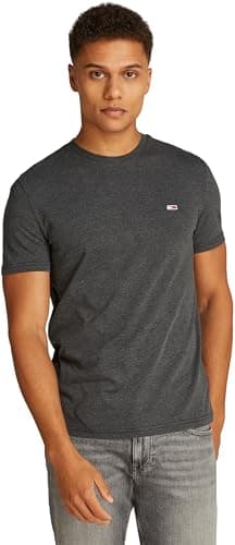 Image of Tommy Jeans Men's TJM XSLIM Jaspe HTR TEE EXT DM0DM20363 S/S T-Shirt, Black (Black HTR), 3XL