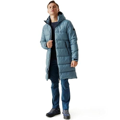 Image of Regatta Mens Hallin II Hooded Quilted Padded Longline Jacket - Grey Mirage - M