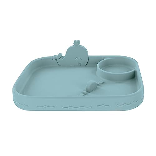 Image of Nuby Animal Friend Silicone Rectangle Plate - Toddler Plate - 6+ Months - Blue Whale Plate