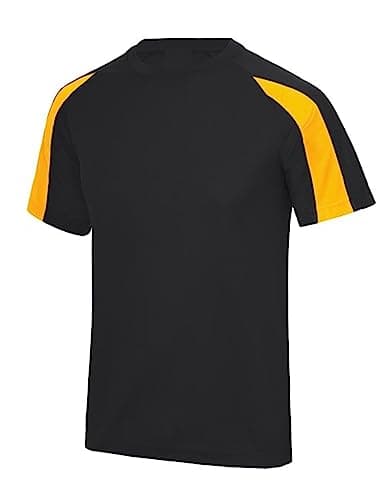 Image of Mens Short Sleeve T Shirts Lightweight Quick Dry Moisture Wicking Polyester Tee - Jet Black Gold Yellow Small
