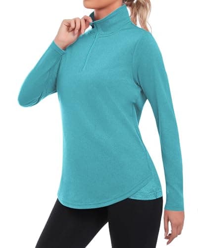 Image of PINSPARK Womens Long Sleeve Tops 1/4 Zip Sweatshirt Quick-Dry Gym Sports Workout Shirts UPF 50+ Sun Protection Activewear Lightweight Yoga Tops Green m
