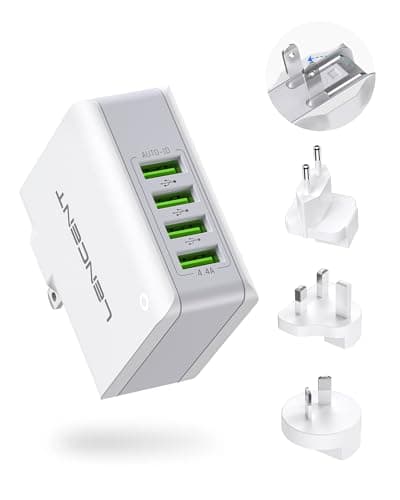 Image of Lencent USB Charger Plug, 4-Port USB Universal Travel Adaptor Plug, 22W/5V 4.4A Wall Charger Worldwide Travel Charger Adapter for iPhone, iPad, Android, Tablets and More