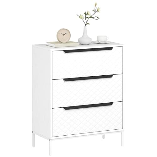Image of HOMCOM Chest of Drawers, Dresser with 3 Fabric Drawers, Bedroom Storage Unit with Aluminium Handles and Wood-effect Top for Living Room, Hallway, Entryway, White