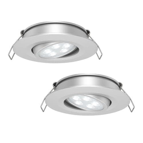 Image of acegoo 2 x Campervan 12V Recessed LED Lights Swivel Spot Light 12 Volt Directional Downlights for Boat Van Motorhome, Dia 74mm 35° Beam Angle Vertical 70° Adjustment 2 Pcs(Silver 3000K)