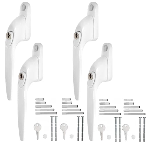 Image of WODSTA UPVC Window Handle 4PCS Lockable Window Handle Aluminum White Window Handles for UPVC Windows with Key for 10/15/30/40/55mm|Multi Spindles|