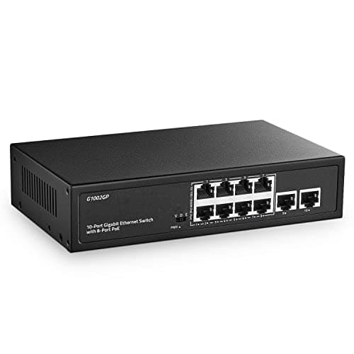 Image of 10 Port Gigabit PoE Switch, 8 Port PoE+ and 2 Uplink, 10/100/1000Mbps, IEEE802.3af/at Max 120W, Fanless Unmanaged Plug&Play Ethernet Switch