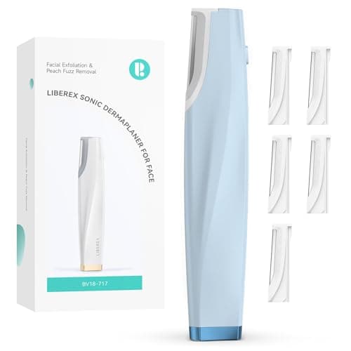 Image of Sonic Dermaplaning Tool for Face - Rechargeable Dermaplane Razor with 6 Refill Dermablades, Facial Hair & Peach Fuzz Remover for Women (Blue)