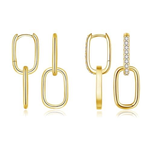 Image of Cangall 925 Sterling Silver Convertible Link Dangle Hoop Earrings Set, 2 Pairs, Gold, Silver, Rose Gold